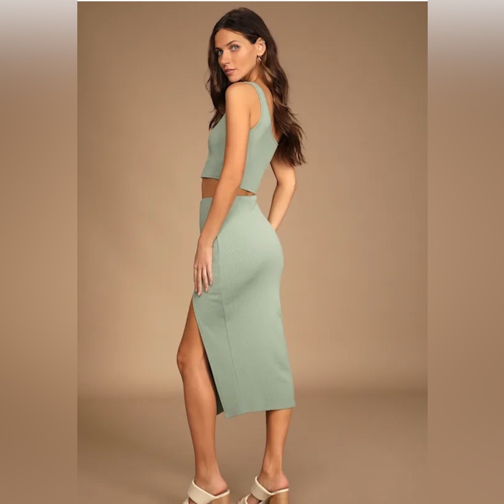 Lulus Sage Ribbed Two-Piece Set - Picture 3 of 3